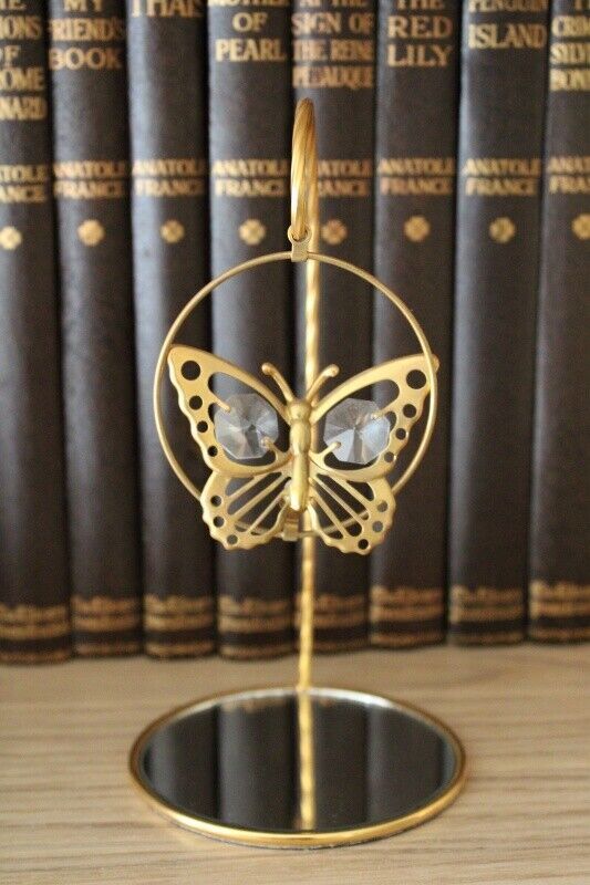 Gold Plated Hanging Butterfly with Austrian Crystals