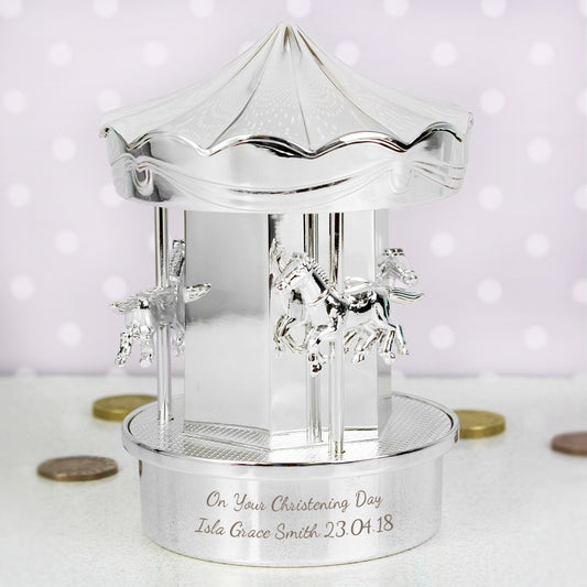 Personalised Silver Plated Carousel Money Box