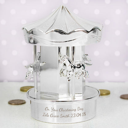 Personalised Silver Plated Carousel Money Box