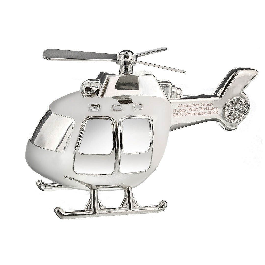 Personalised Silver Plated Helicopter Money Box