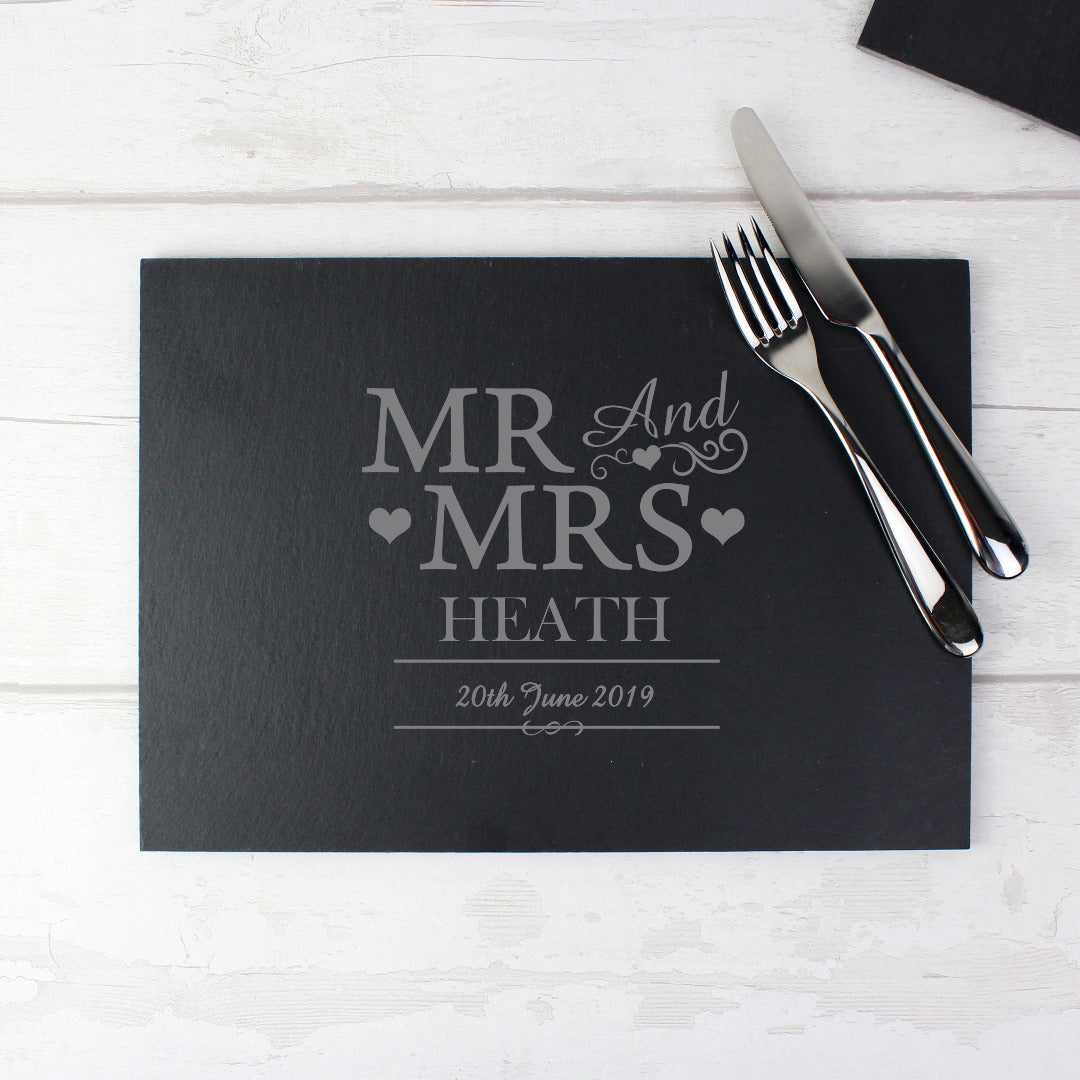 Personalised Mr & Mrs Slate Placemat (Surname)