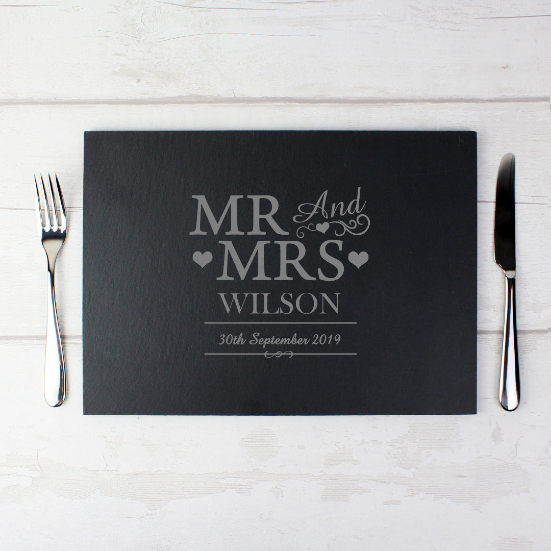 Personalised Mr & Mrs Slate Placemat (Surname)
