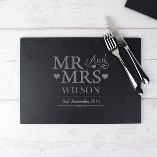Personalised Mr & Mrs Slate Placemat (Surname)