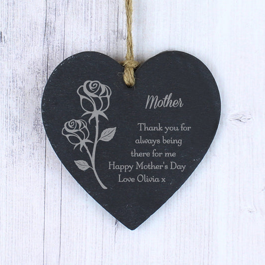 Personalised Slate Heart Memorial With Rose Decoration