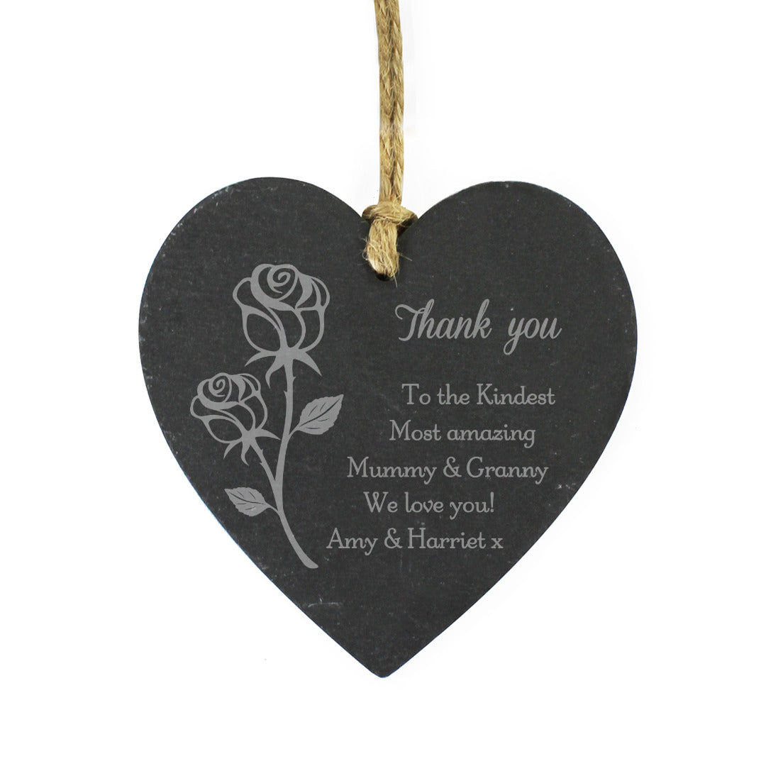 Personalised Slate Heart Memorial With Rose Decoration