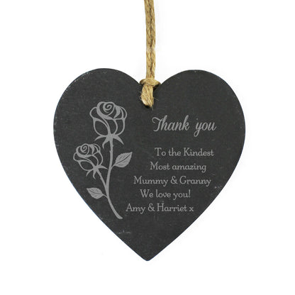 Personalised Slate Heart Memorial With Rose Decoration