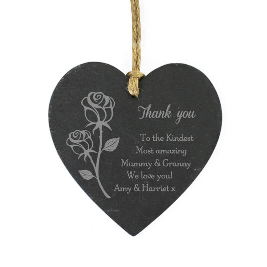 Personalised Slate Heart Memorial With Rose Decoration