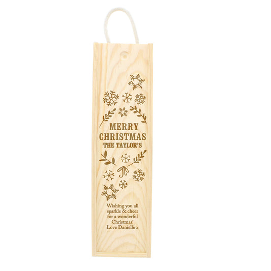 Personalised Christmas Frost Wooden Wine Bottle Gift Box