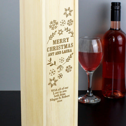 Personalised Christmas Frost Wooden Wine Bottle Gift Box