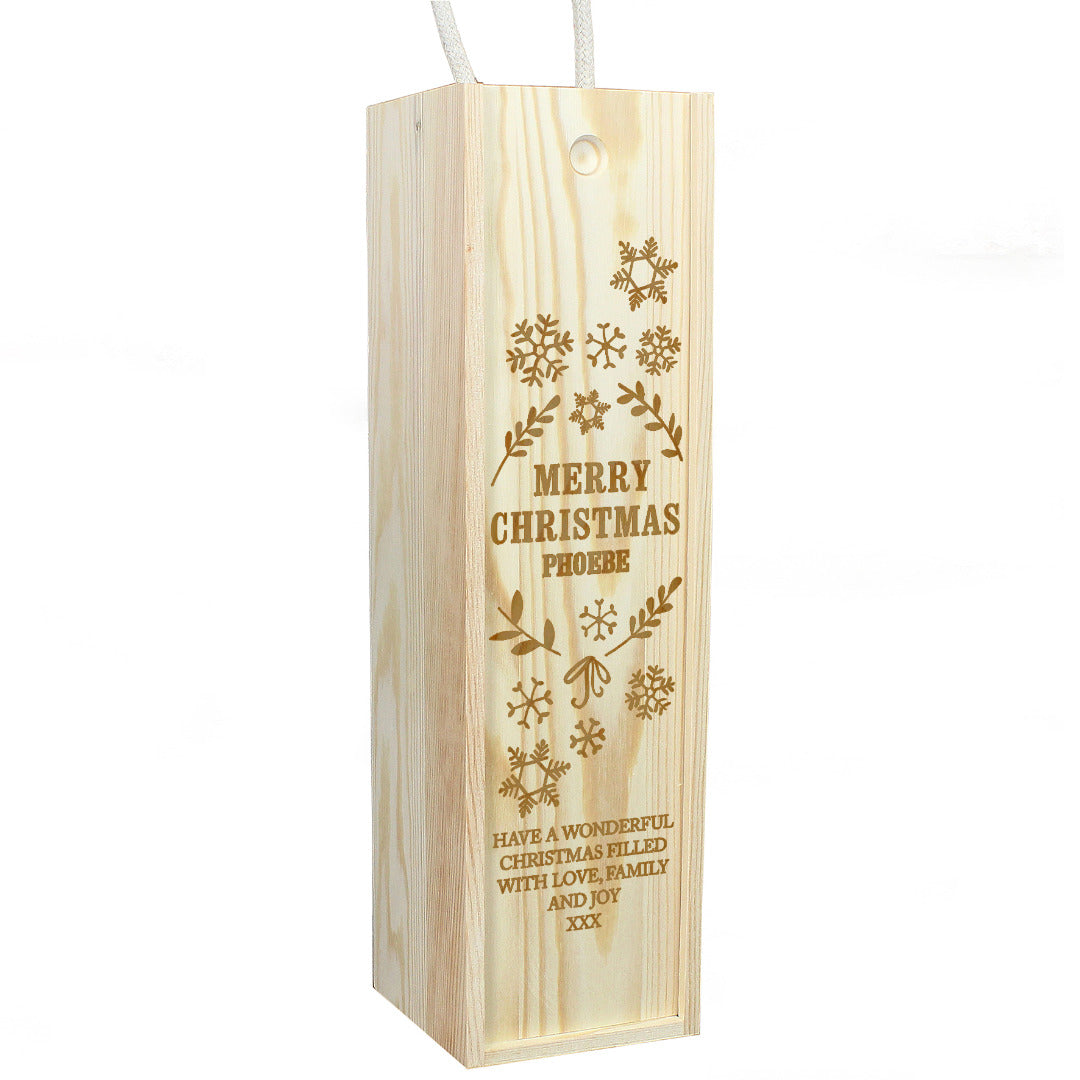 Personalised Christmas Frost Wooden Wine Bottle Gift Box