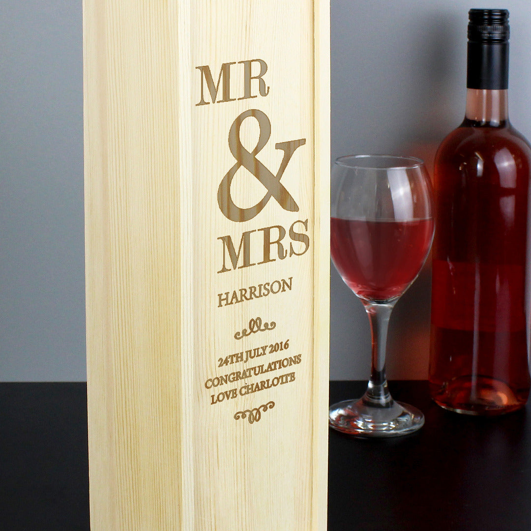 Personalised Couples Wooden Wine / Spirit Bottle Gift Box