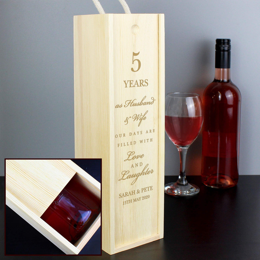 Personalised Anniversary Wooden Wine Bottle Gift Box