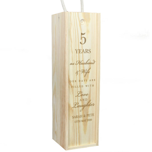 Personalised Anniversary Wooden Wine Bottle Gift Box