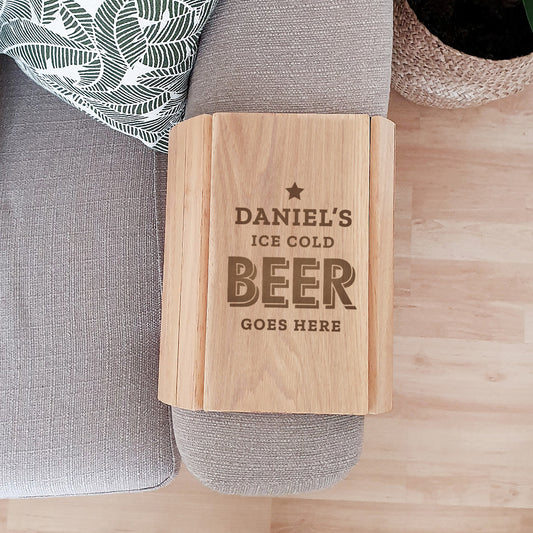 Personalised Wooden Sofa Tray - Beer Goes Here