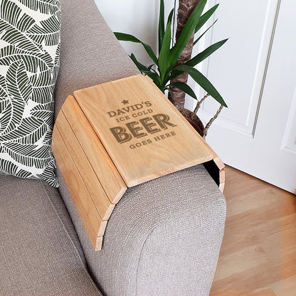 Personalised Wooden Sofa Tray - Beer Goes Here