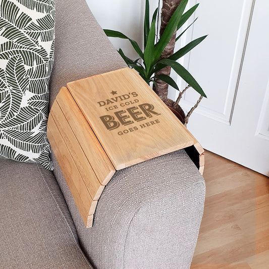 Personalised Wooden Sofa Tray - Beer Goes Here