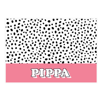 Personalised Spots Dog Pet Bowl Mat ~ Pink or Blue