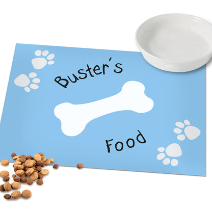 Personalised Paw Print Dog Bowl Feeding Mat ~ Pink or Blue
