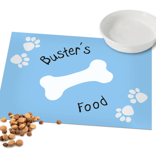 Personalised Paw Print Dog Bowl Feeding Mat ~ Pink or Blue