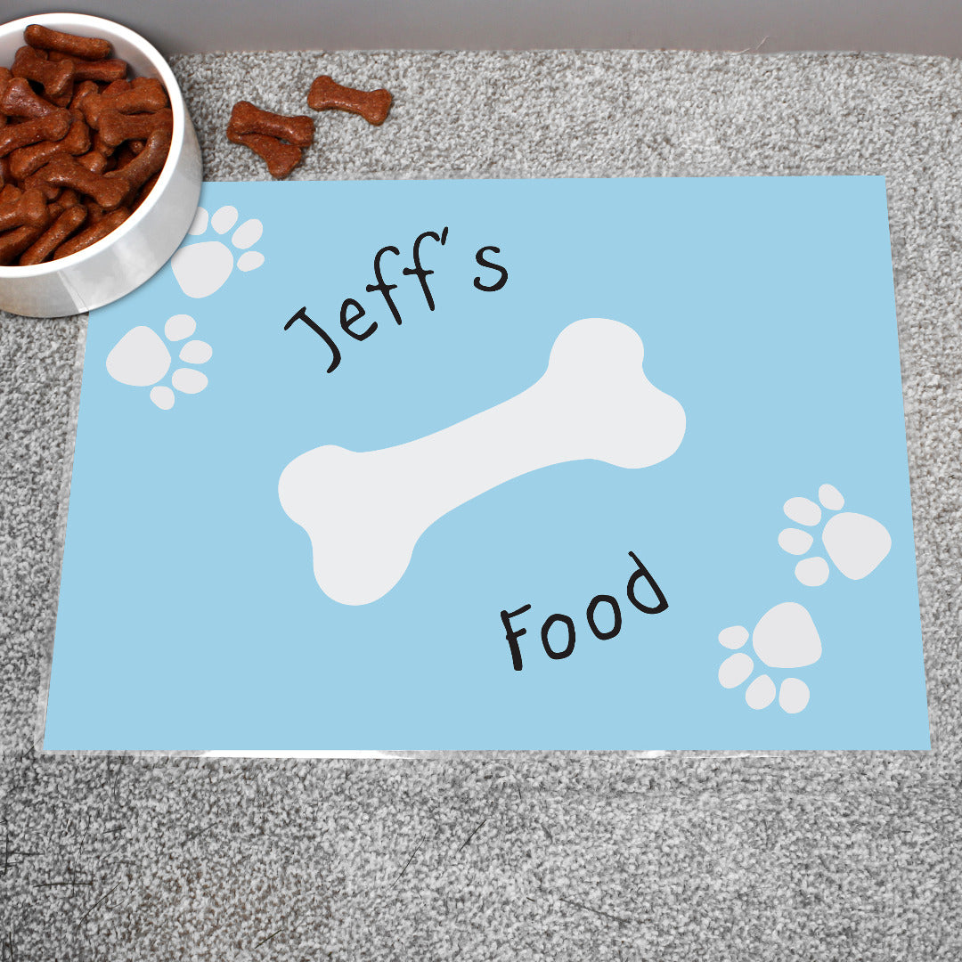 Personalised Paw Print Dog Bowl Feeding Mat ~ Pink or Blue