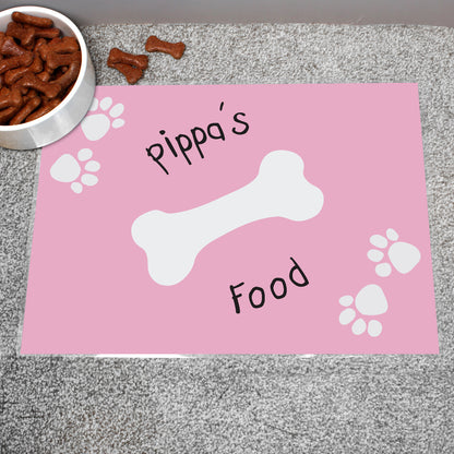 Personalised Paw Print Dog Bowl Feeding Mat ~ Pink or Blue
