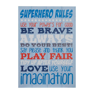 Kids Superhero Rules Wall Plaque