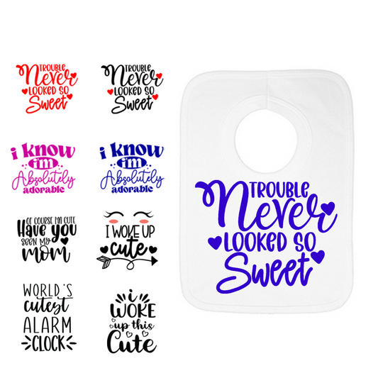 Cute Hand Printed White Cotton Pull-over Bib, Newborn