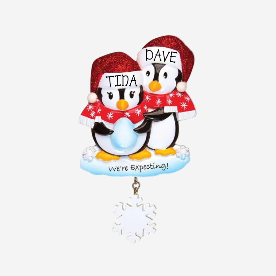 We're Expecting Penguin Couple Christmas Ornament