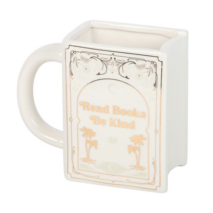Read Books Be Kind White Book Shaped Mug
