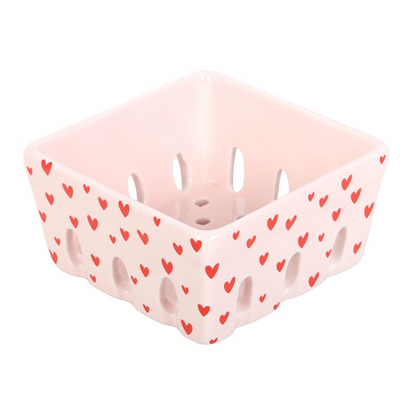 Pink Heart Print Ceramic Berry Basket