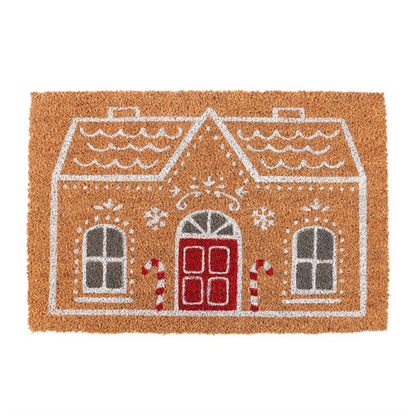 Natural Candy Cane Gingerbread House Doormat