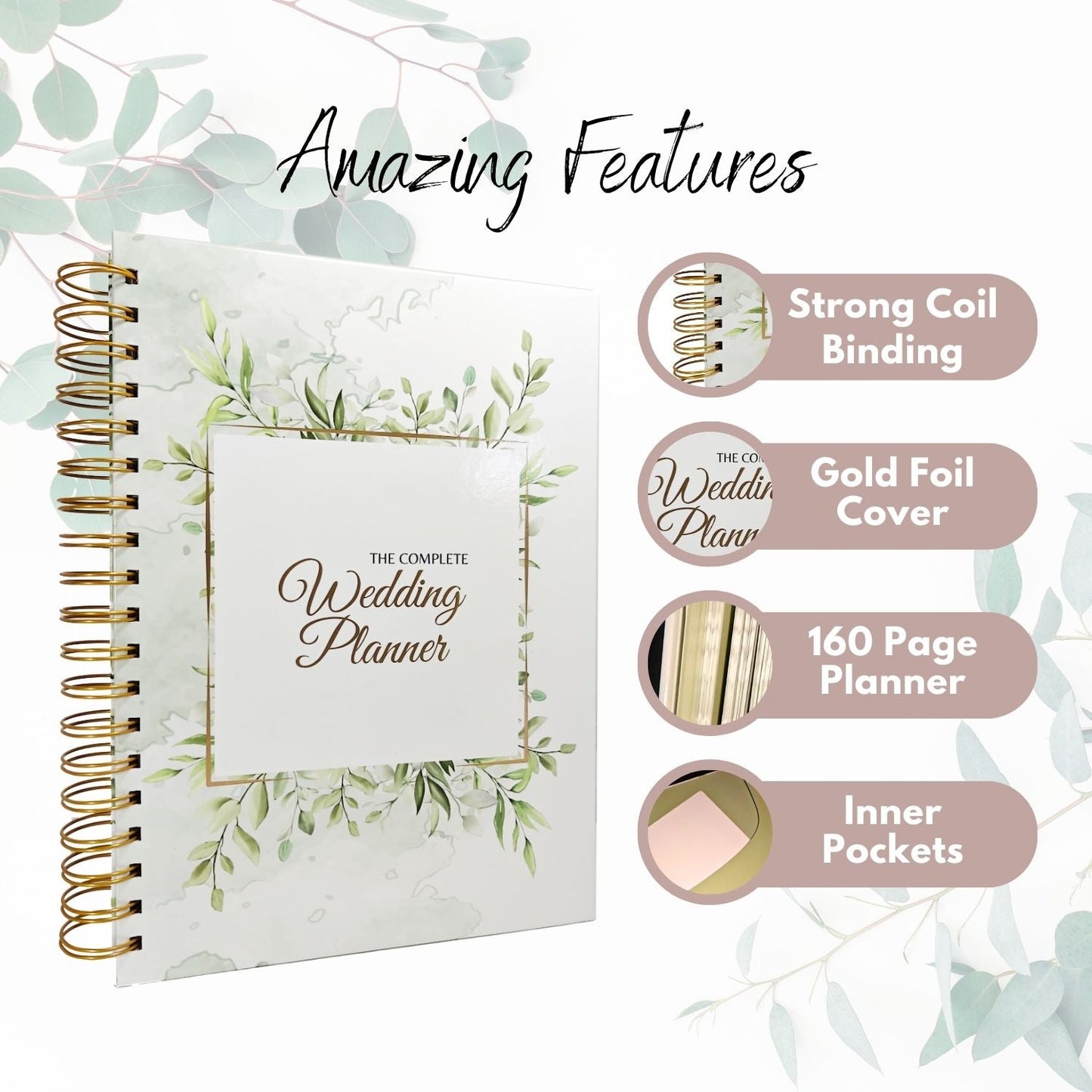 The Complete Wedding Planner, 160 Pag Spiral Bound Wedding Organizer with Gold Foil Cover