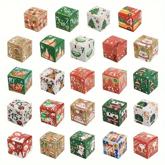 Festive Red & Green Numbered Christmas Advent Calendar Gift Boxes - Set 24