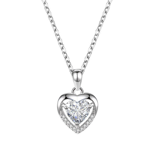 Sterling Silver 925 Heart-shaped Rhinestone Necklace ~ Valentine's Day Gift
