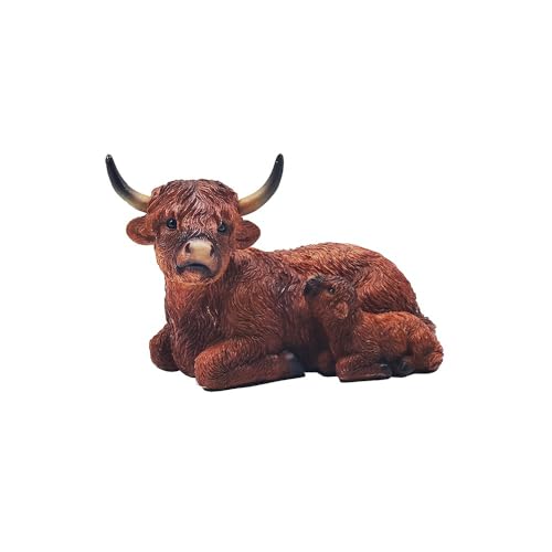 Lesser and Pavey Higland Cow and Calf Laying Down Figurine