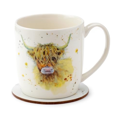 Jan Pashley Highland Coo Cow Porcelain Tea Coffee Mug & Coaster Set