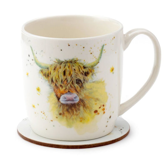 Jan Pashley Porcelain Highland Coo Mug and Coaster Set