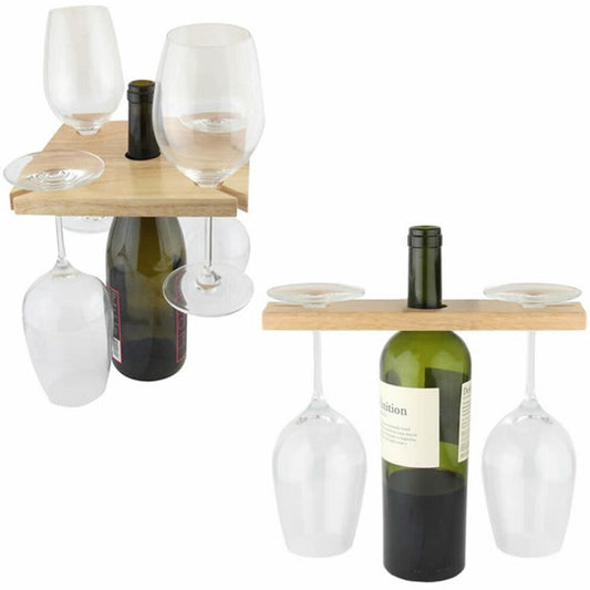 Hevea Wood Wooden Bottle Neck Wine Glass Holder 4 Glass Holder