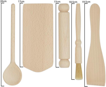 Childrens Wooden Baking Cooking Utensil Set - Pack of 5 Tools