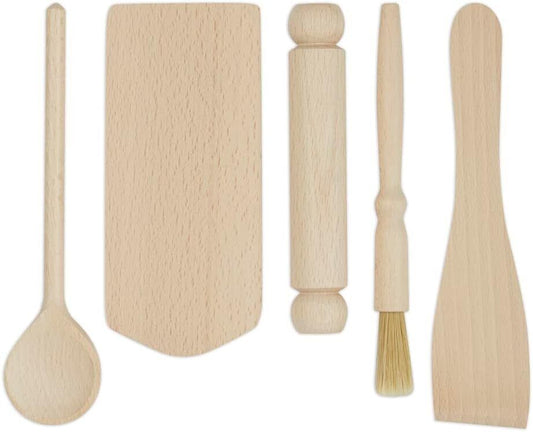 Childrens Wooden Baking Cooking Utensil Set - Pack of 5 Tools