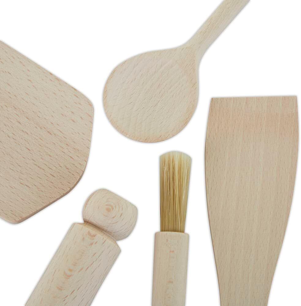 Childrens Wooden Baking Cooking Utensil Set - Pack of 5 Tools