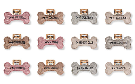 Personalised Squeaky Dog Bone Fetch Toy - I ? My Dog / Best Dog Ever / Breeds