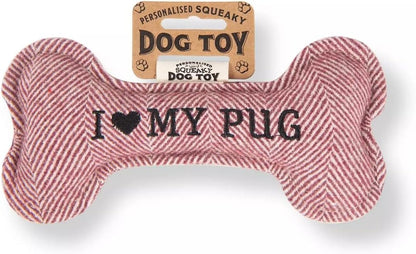 Personalised Squeaky Dog Bone Fetch Toy - I ? My Dog / Best Dog Ever / Breeds