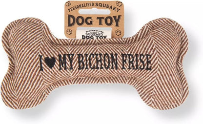 Personalised Squeaky Dog Bone Fetch Toy - I ? My Dog / Best Dog Ever / Breeds