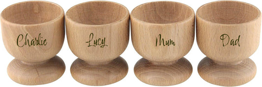 Personalised Beech Wood Egg Cups, Set of 4, Brown