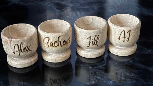 Personalised Beech Wood Egg Cups, Set of 4, Brown