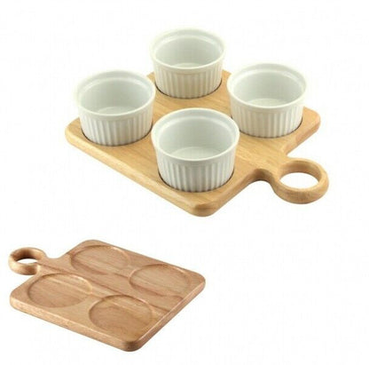 Rubberwood Dip Serving Board Platter For Ramekins