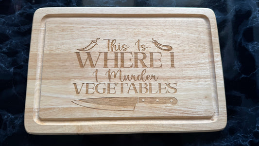 Rubberwood Chopping Board - Amusing - Murder Vegetables
