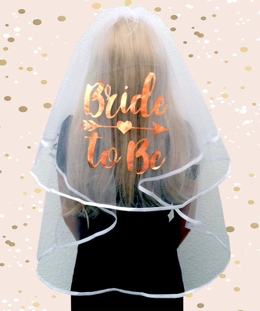 Luxury 'Bride to Be' Rose Gold Printed Veil