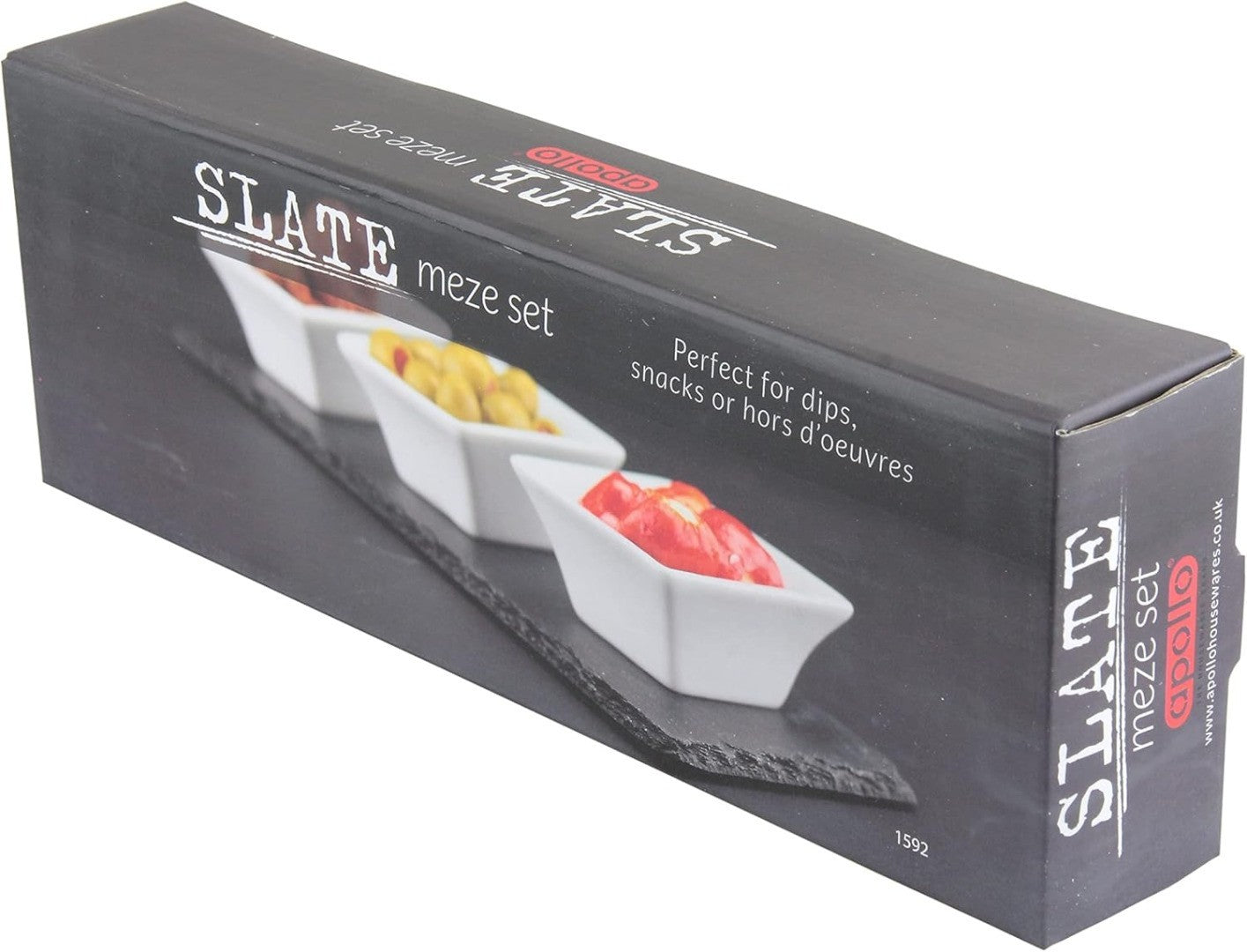 Meze Dip Bowl & Slate Tray - 4 Piece Set, Black
